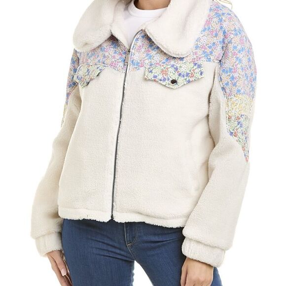 Lea & Viola | L | Floral Teddy Jacket floral trimmed zip up fleece jacket - Picture 3 of 8